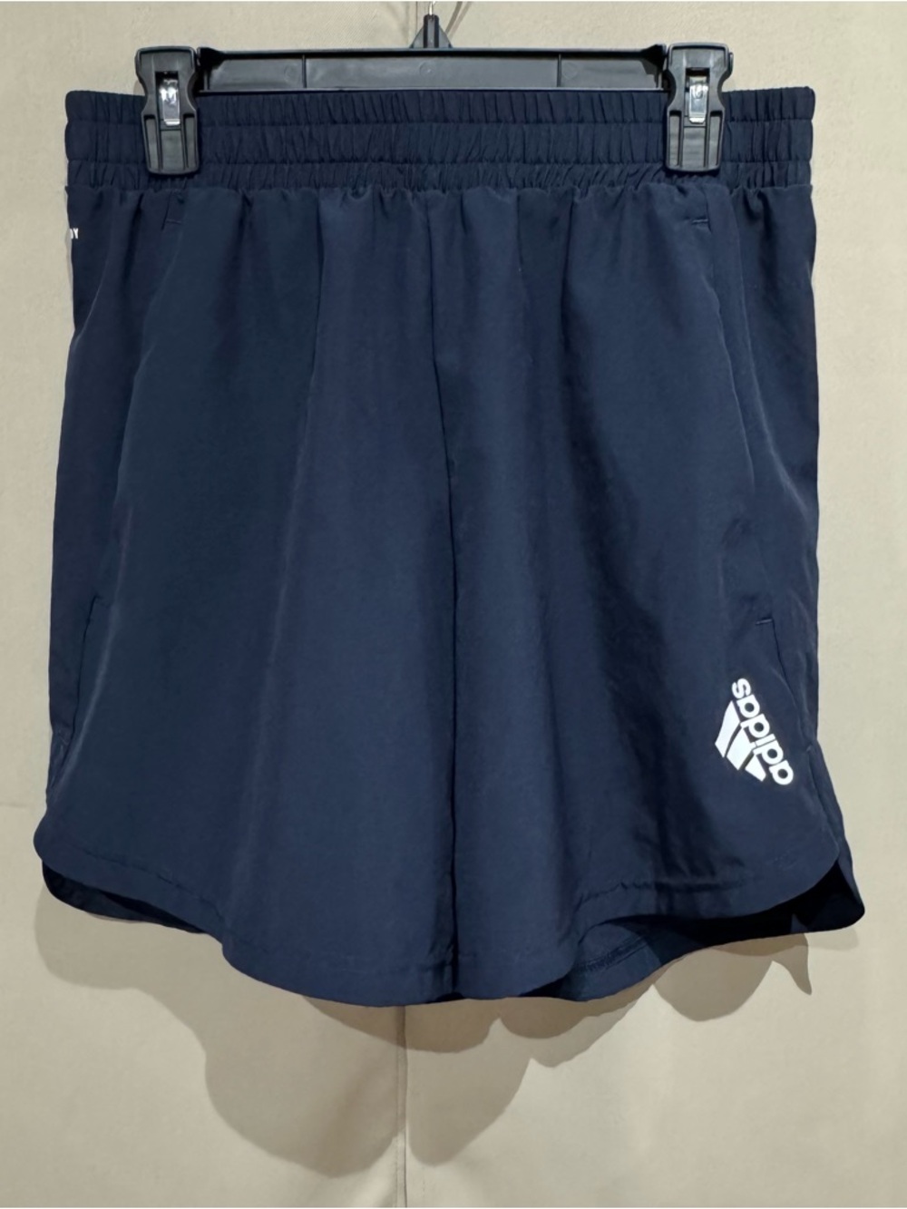 Adidas Navy Blue Men’s Athletic Aeroready Active Running Shorts with White Logo